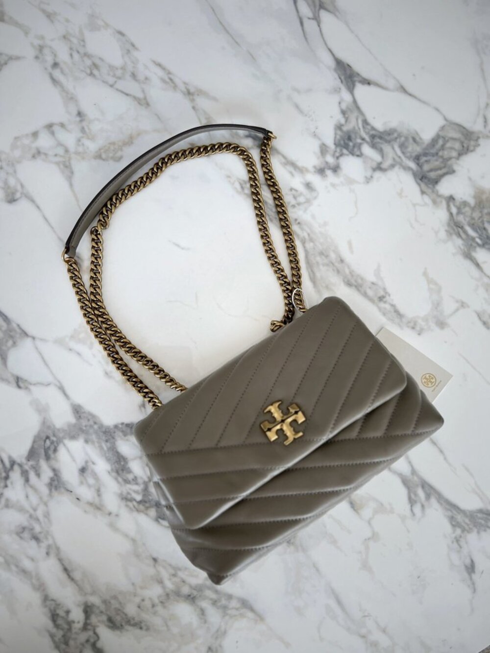NWT - Tory Burch Kira Chevron Small Convertible Shoulder Bag - Grey Heron👜 - Picture 5 of 11